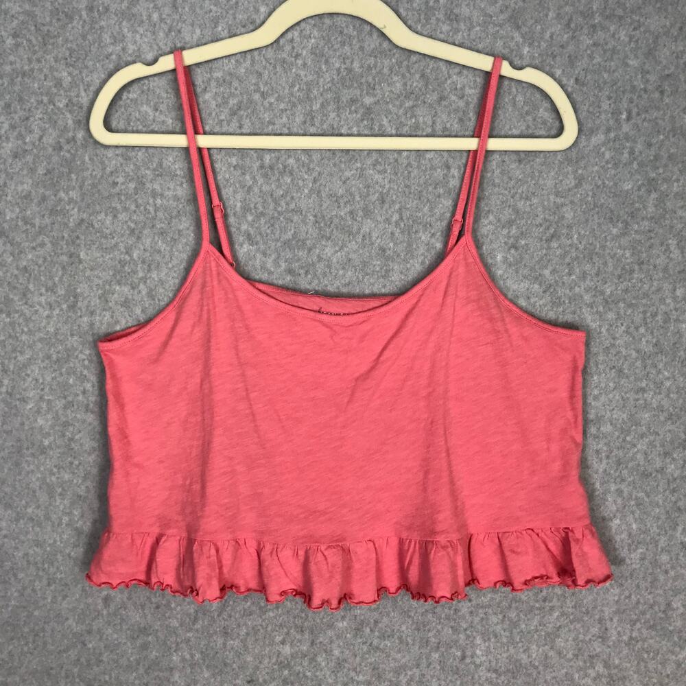 American Eagle Crop Top Women Large Pink Tank Ruffle Tiered Coconut Beachy Rodeo